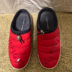 Tommy Hilfiger Red Quilted Kids Slip-On Sneakers with Navy Trim